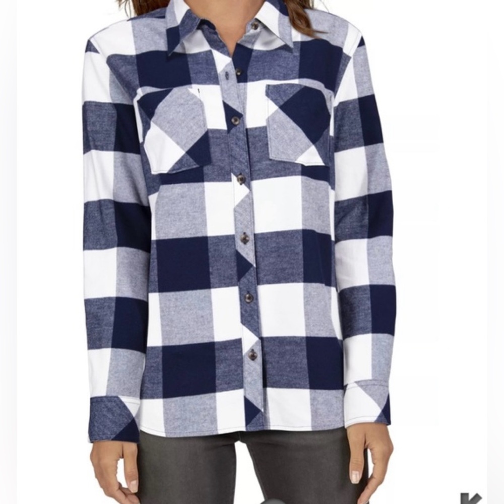 Natural Refections Blue and White Buffalo Plaid Button-Up Flannel size 1X